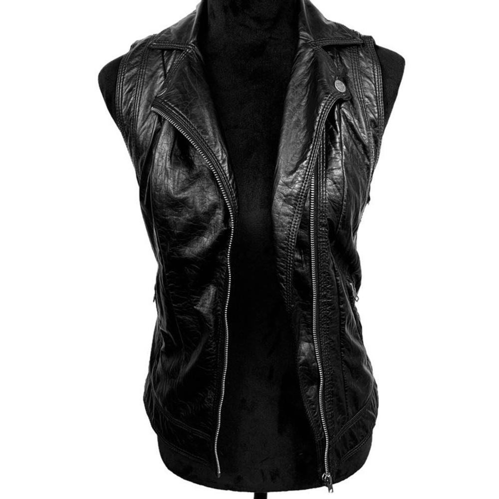 Guess Black Faux Leather Vest Size:  XS
